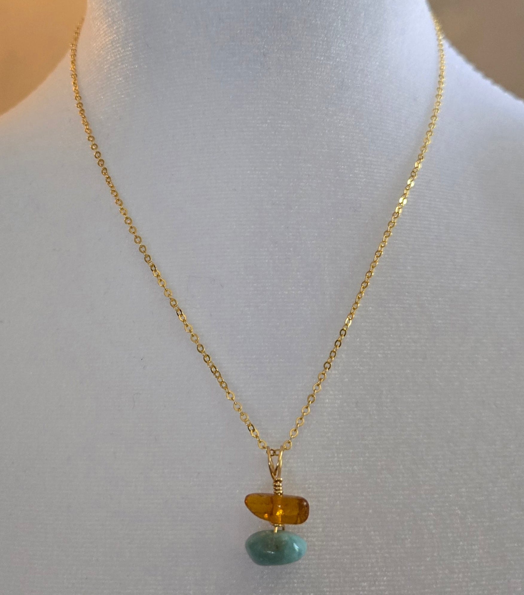 Wire-wrapped Amber-Larimar necklace