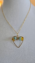Wire-wrapped Amber/Larimar Necklace