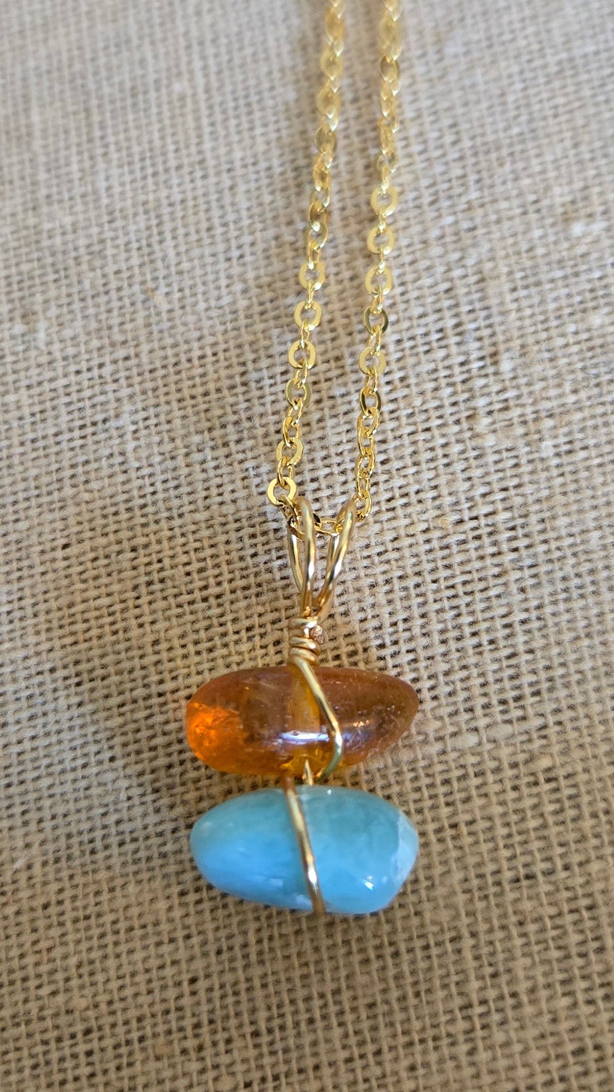Wire-wrapped Amber-Larimar necklace