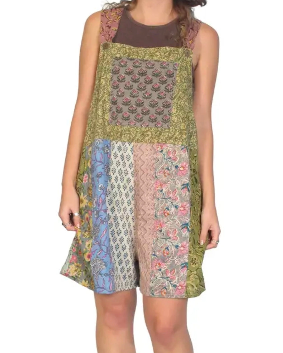 100% cotton Patchwork short Overalls