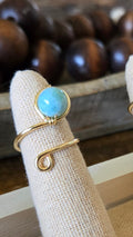 Wire-wrapped 1 Larimar stone adjustable ring