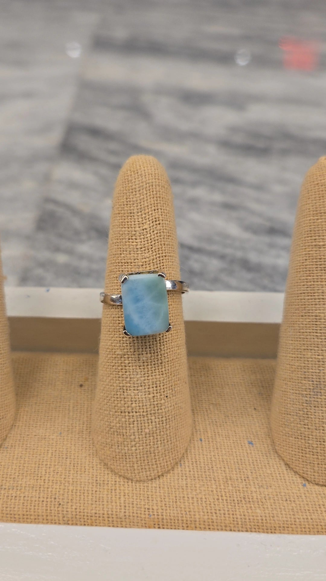 Larimar Square Adjustable Ring - sterling silver