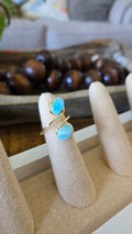 Wire-wrapped two stones adjustable ring- Larimar