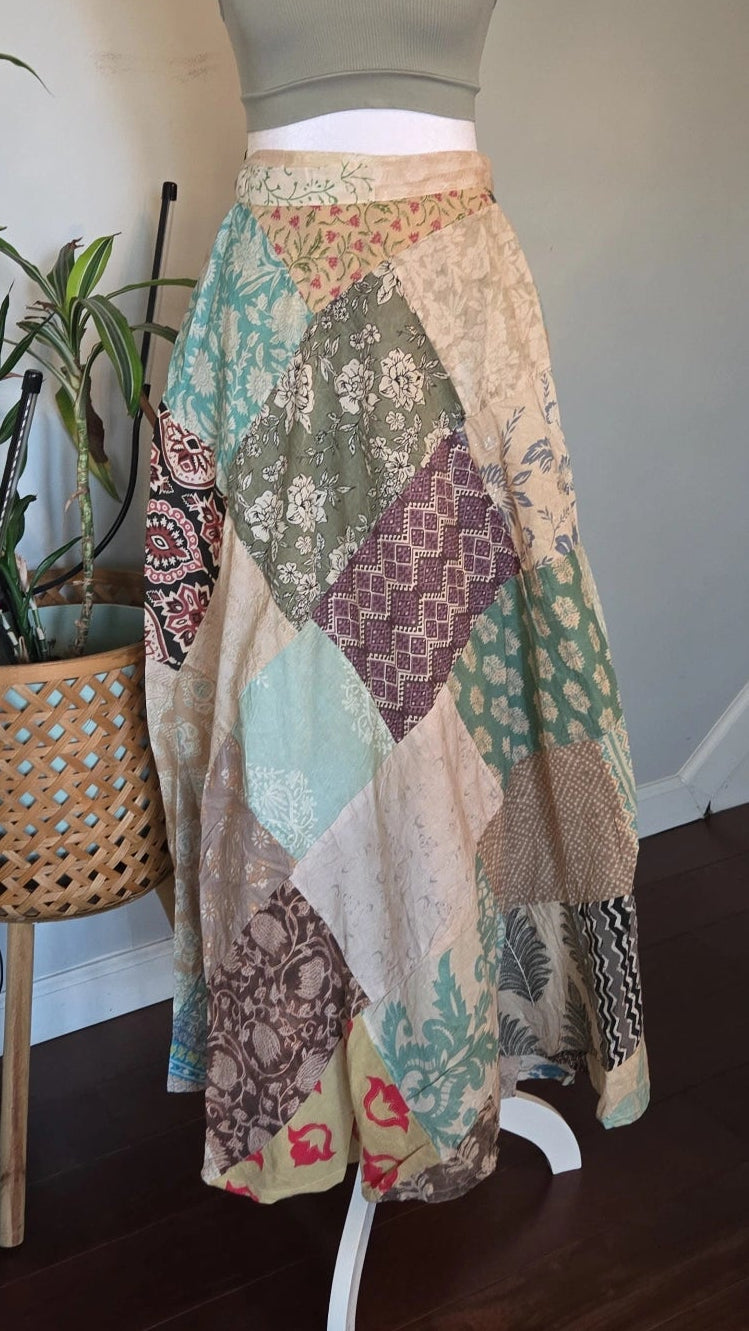 Free size - Cotton Print Patchwork Wrap Skirt style 3