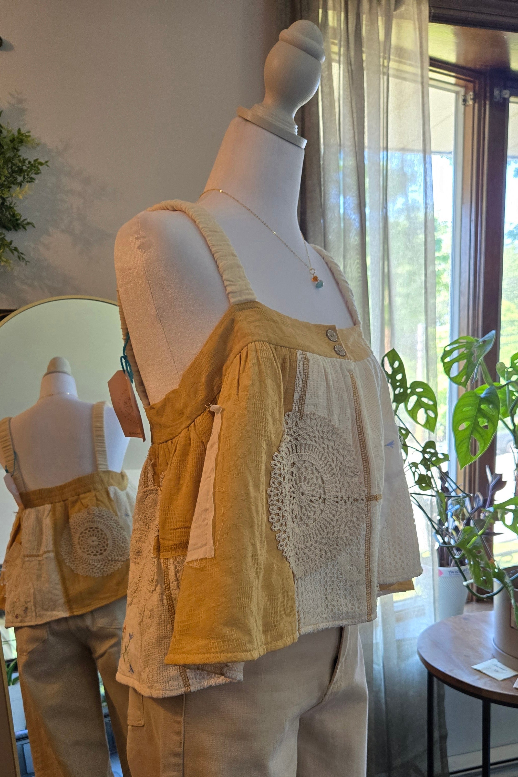 Patchwork sleeveless double gauze tube top