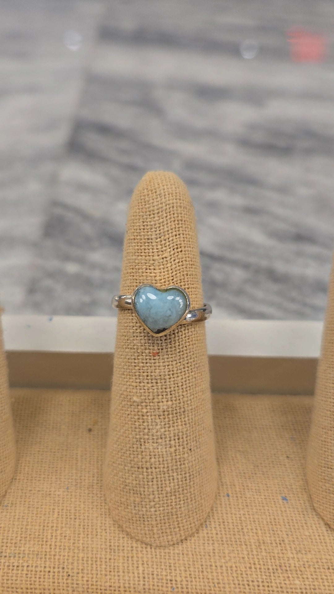 Larimar Heart Adjustable Ring - sterling silver