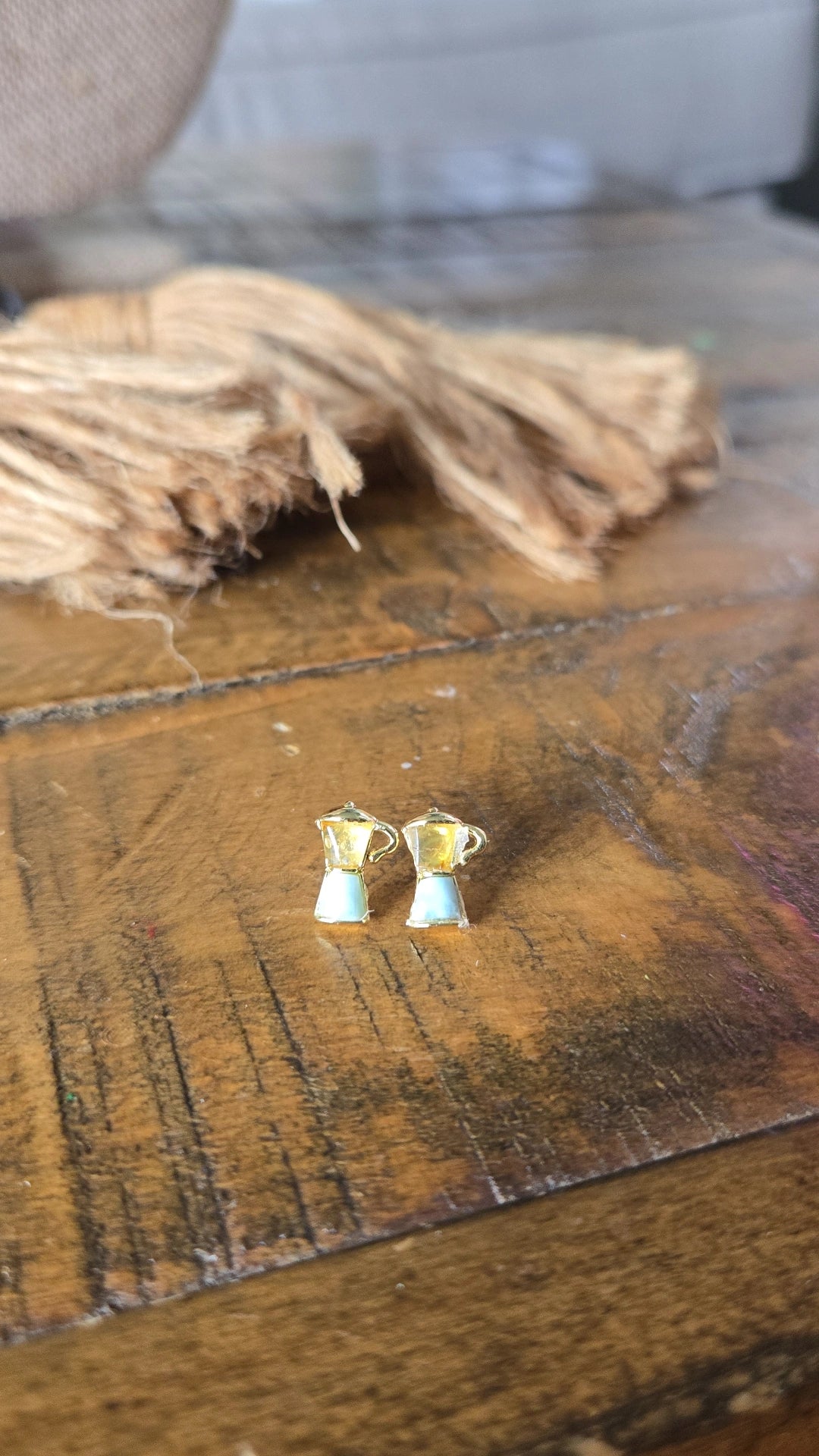 Larimar and amber greca/coffee pot mini earrings