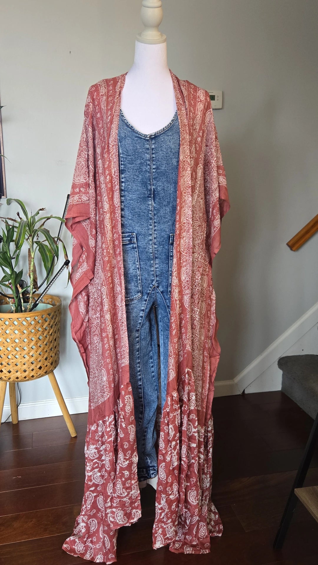 Paisley long kimono duster
